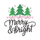 Merry and Bright Embroidery Design, Christmas Script Trees, Instant Download