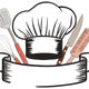 Chef Hat with Kitchen Tools Banner Embroidery Design, Instant Download