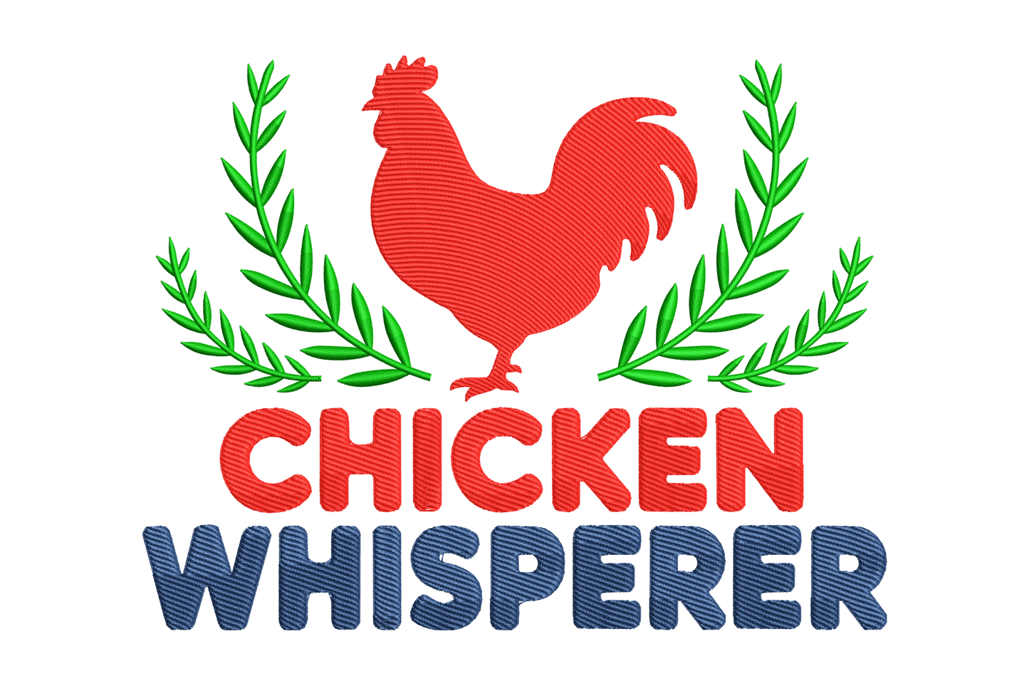 Logo with a red rooster, green leaves, and 'Chicken Whisperer' text on a white background