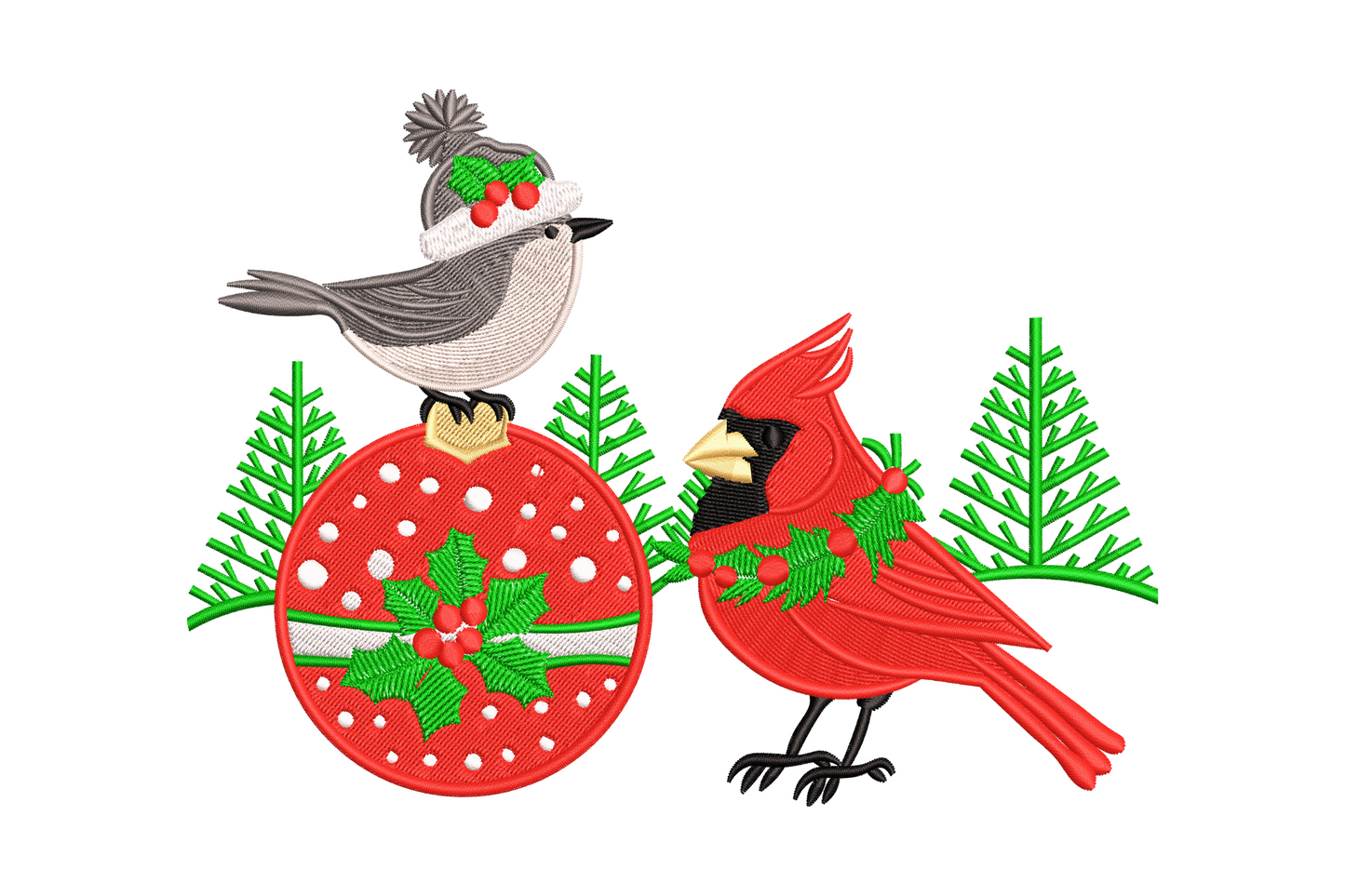 Christmas cardinal and chickadee birds on winter branch embroidery, 8 colours wildlife holiday design, 5 sizes instant download