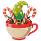 Christmas Elf Mug Embroidery Design, Holiday Teacup Candy Cane Pattern, Instant Download