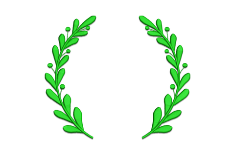 Classic botanical leaf frame embroidery with two mirrored dark green olive branches curving into an open wreath with round berry tip accents.