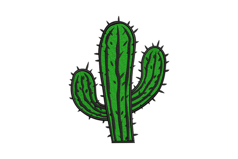 Classic green cactus embroidery, bold saguaro with dark outline and spines, 2 color graphic style no base