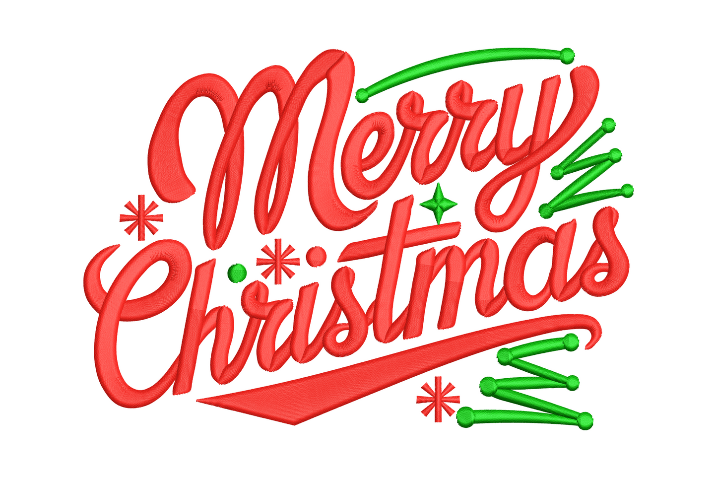 Classic Merry Christmas machine embroidery design, serif text in two stacked lines, clean holiday typography pattern for stockings and towels
