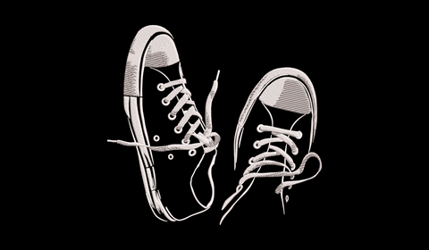 Classic high-top sneakers line art embroidery design, pair of shoes side by side with black outlines and grey fill, clean graphic style