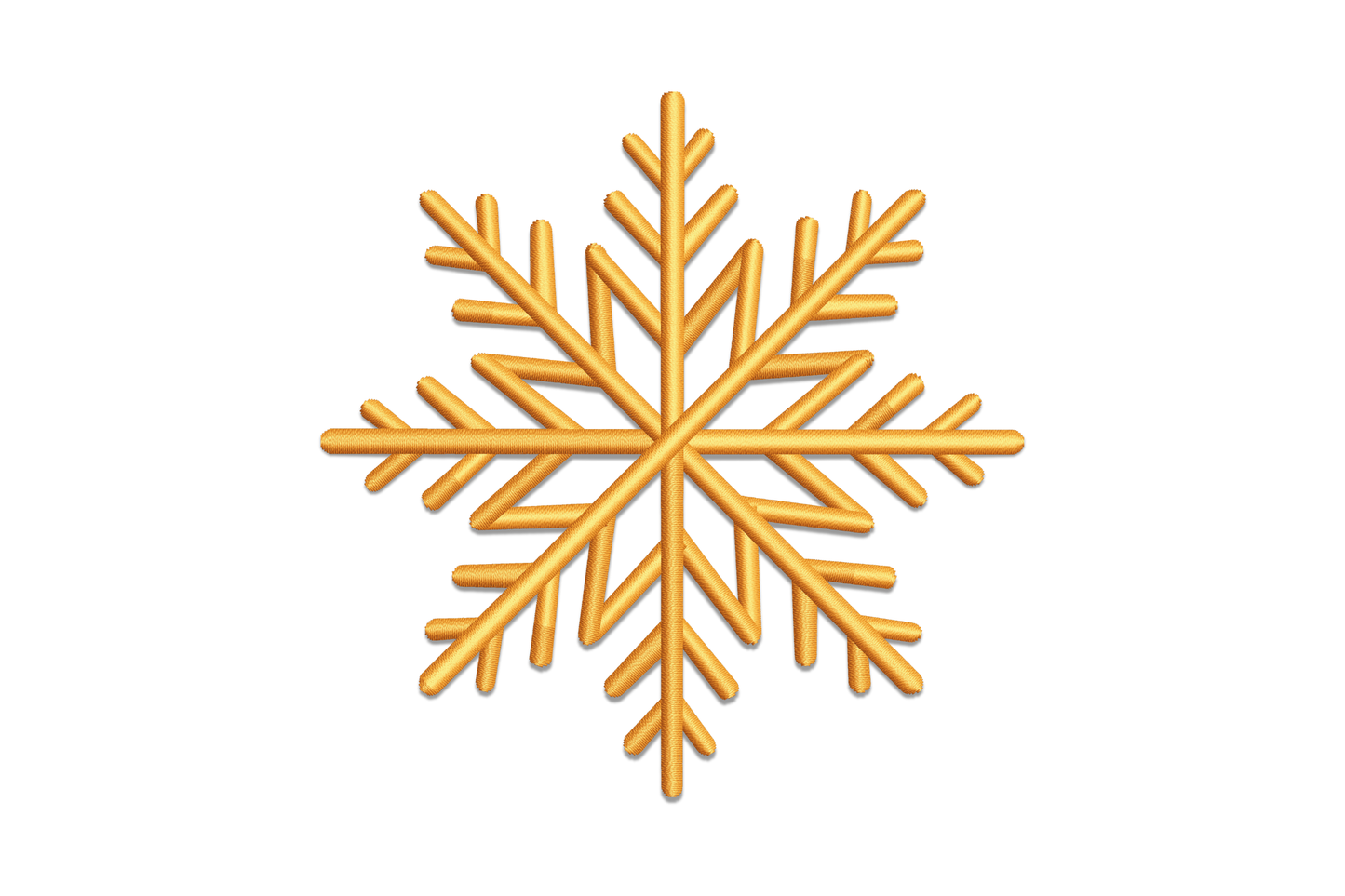 Classic winter snowflake embroidery design with 8 symmetrical broad arms and tapered sub-branches, traditional balanced form, 4 sizes from 2 to 5 inches, digitised in Wilcom EmbroideryStudio