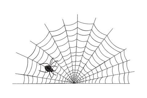 Clean corner spider web embroidery design without spider in black thread, minimalist halloween pattern