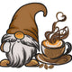 Coffee Gnome Embroidery Design, Whimsical Kitchen Pattern