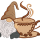 Coffee Gnome with Hot Cup Embroidery Design, Instant Download