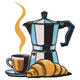 Coffee Pot and Croissant Embroidery Design, Kitchen Cafe Machine Pattern, Instant Download