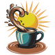 Coffee Splash with Sunrise Embroidery Design, Instant Download