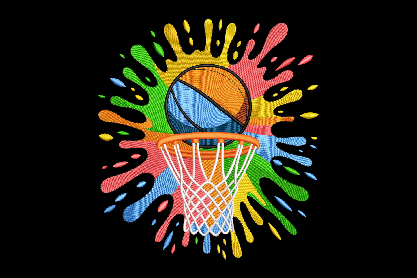 Color Splash Basketball Embroidery Design