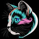 Colorful Cat Embroidery Design, Neon Cat Portrait Pattern