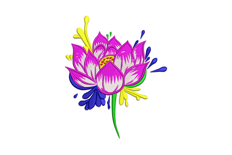 Colorful lotus flower embroidery design with seven petal colour layers from deep magenta outer petals to pale cream centre, full frontal bloom symmetrical layout