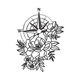 Compass Rose with Flowers Line Art Embroidery Design, Instant Download
