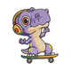 Cool Dinosaur Skateboard Embroidery Design, Kids Dino Pattern, Instant Download
