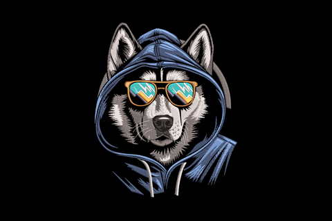 Cool husky dog in blue hoodie and aviator sunglasses embroidery design with 10 thread colours