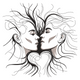 Couple Face Heart Line Art Embroidery Design, Instant Download
