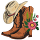Cowboy Boots and Hat Floral Embroidery Design, Instant Download