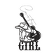 Cowboy Hat Guitar Girl Line Art Embroidery Design, Instant Download