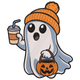Cozy Ghost with Pumpkin Bucket Embroidery Design, Instant Download