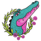 Crocodile with Flowers Embroidery Design, Tropical Pattern