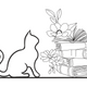 Curious Cat Sitting by Books Line Art Embroidery Design, Instant Download