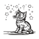 Curious Kitten Under Stars Embroidery Design, Instant Download