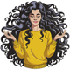 Curly Hair Meditating Woman Embroidery Design, Instant Download