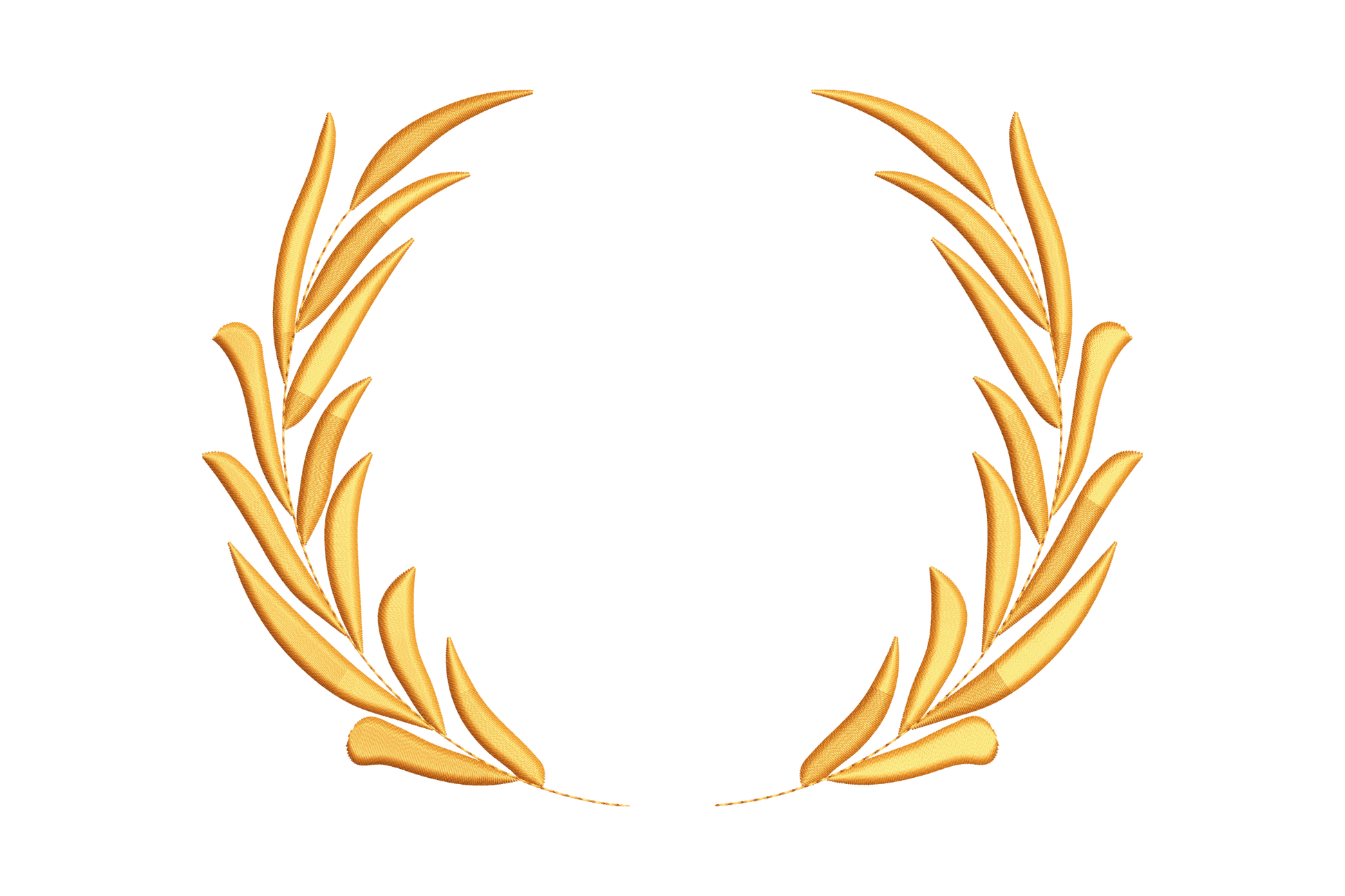 Curved laurel leaf wreath embroidery design with sparse open-top branches forming a wide monogram frame, stitched in single colour thread with loose leaf clusters.