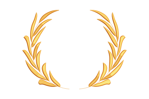 Curved laurel leaf wreath embroidery design with sparse open-top branches forming a wide monogram frame, stitched in single colour thread with loose leaf clusters.