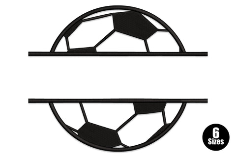 Custom soccer ball name embroidery design in black, split ball with pentagon panel pattern and blank name banner below