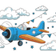 Cute Airplane in Clouds Embroidery Design, Instant Download