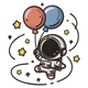 Cute Astronaut with Balloons Embroidery Design, Instant Download
