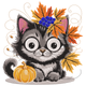 Cute Autumn Kitten Embroidery Design, Fall Cat Machine Embroidery Pattern, Instant Download