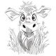 Baby Cow Outline Embroidery Design, Cute Calf Farm Animal Pattern, Instant Download