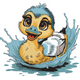 Cute Baby Duck Splash Embroidery Design, Instant Download