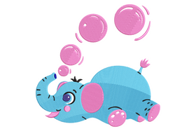 Baby Elephant Bubble Embroidery Design, Kawaii Nursery Pattern, Instant Download