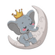 Cute Baby Elephant on Moon Embroidery Design, Instant Download