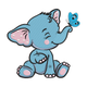 Cute Baby Elephant with Butterfly Embroidery Design, Instant Download