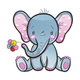Cute Baby Elephant with Flower & Blush Embroidery Design, Instant Download