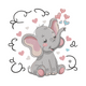 Cute Baby Elephant with Hearts Embroidery Design, Instant Download