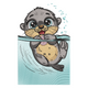 Cute Baby Otter Pocket Embroidery Design, Instant Download