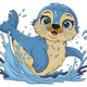 Cute Baby Otter Splash Embroidery Design, Instant Download