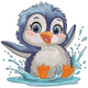 Baby Penguin Splash Embroidery Design, Nursery Machine Embroidery Pattern, Instant Download