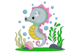 Cute Baby Seahorse Embroidery Design, Instant Download