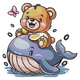 Bear Riding Whale Embroidery Design, Kids Animal Pattern