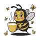 Cute Bee with Coffee Embroidery Design, Instant Download