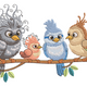 Cartoon Bird Family Embroidery Design, Funny Birds on Branch Pattern