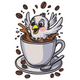 Cute Bird in Coffee Cup Embroidery Design, Instant Download